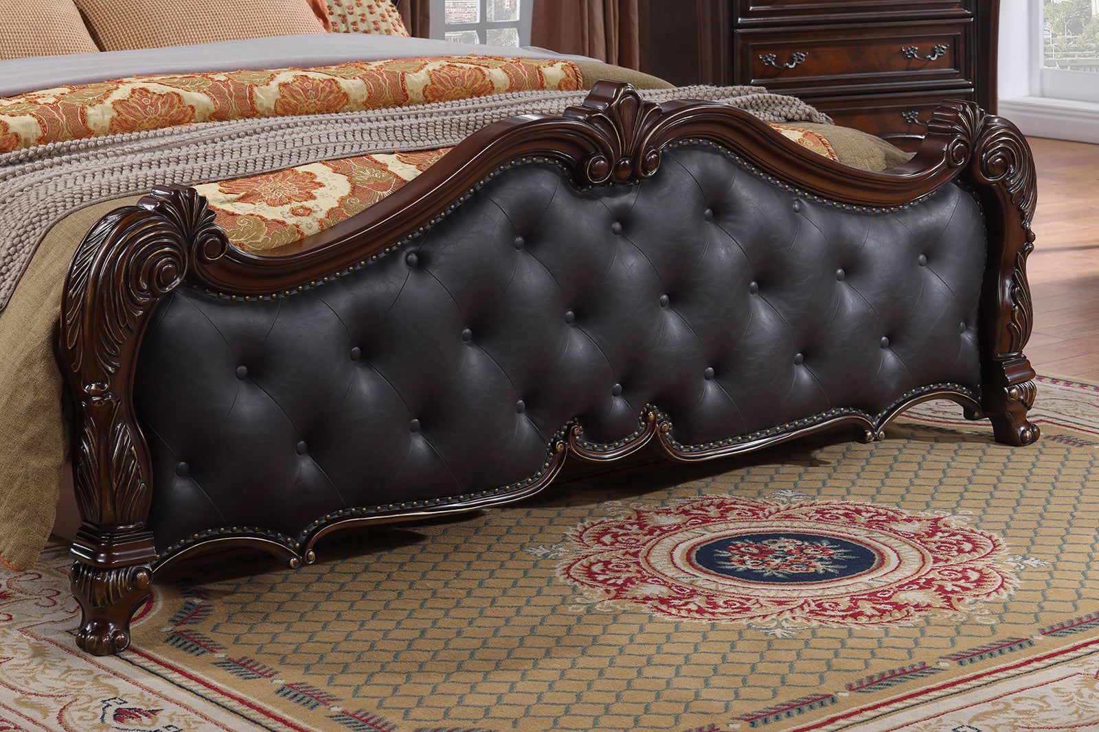 Ventresca Dark Cherry Leatherette E.King Bed - Ornate Home