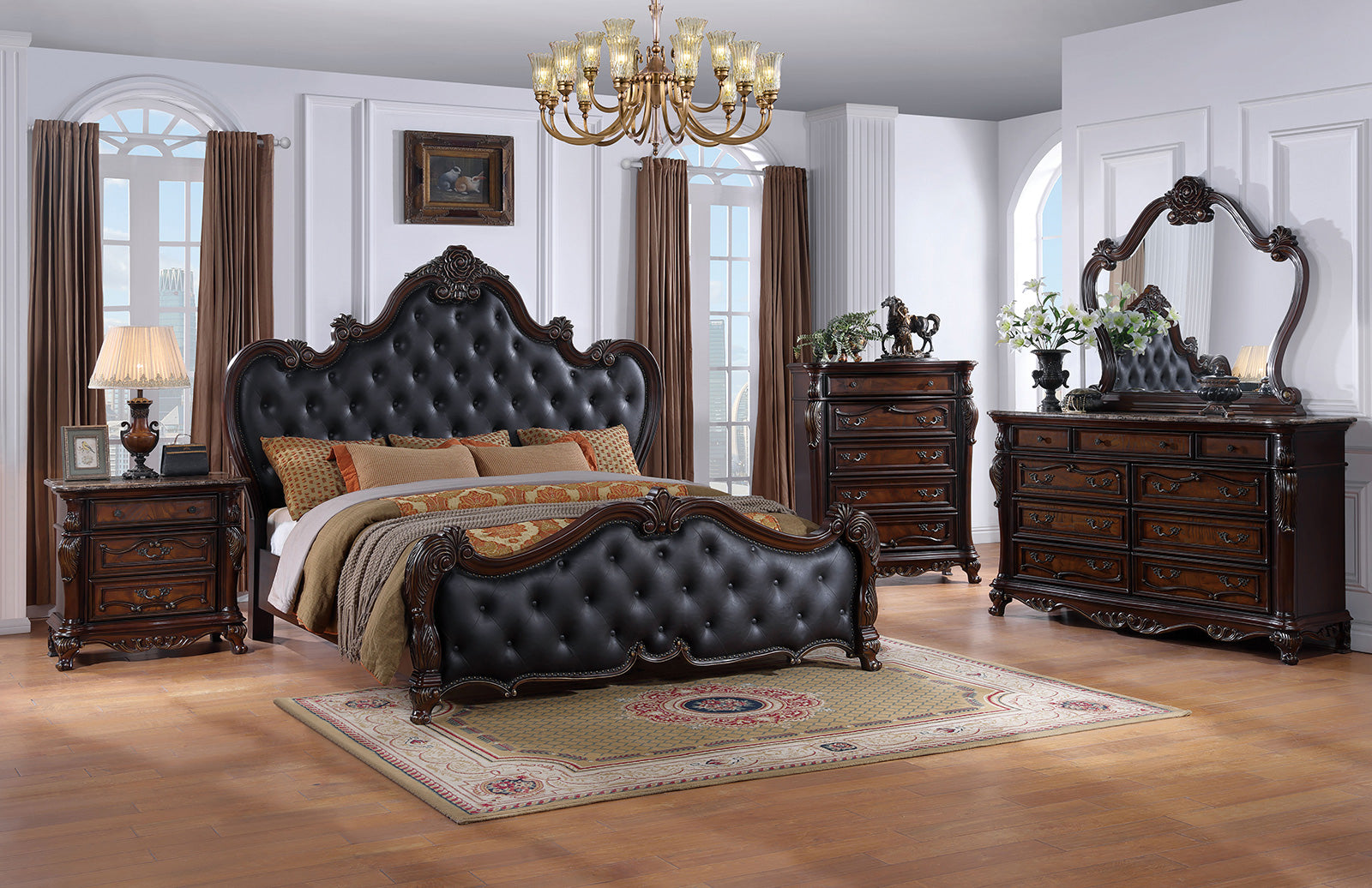 Ventresca Dark Cherry Leatherette Queen Bed - Ornate Home