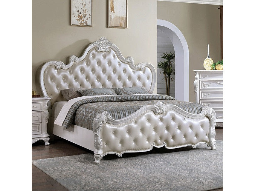 Ventresca White Leatherette Queen Bed - Ornate Home