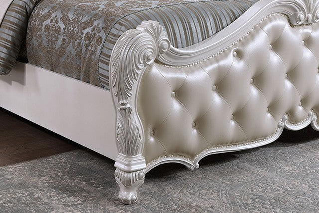 Ventresca White Leatherette Queen Bed - Ornate Home