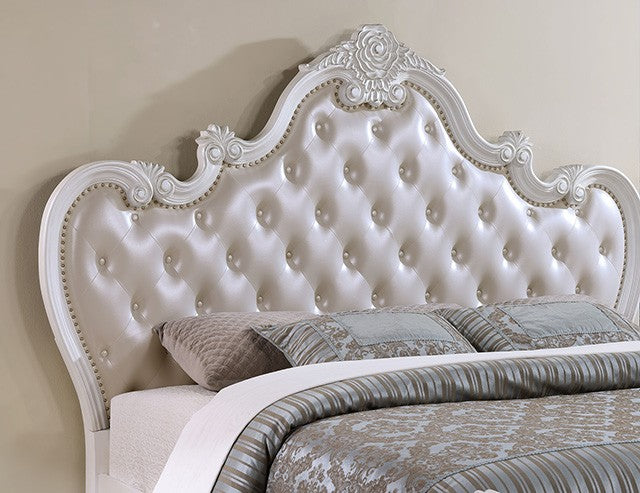 Ventresca White Leatherette Queen Bed - Ornate Home