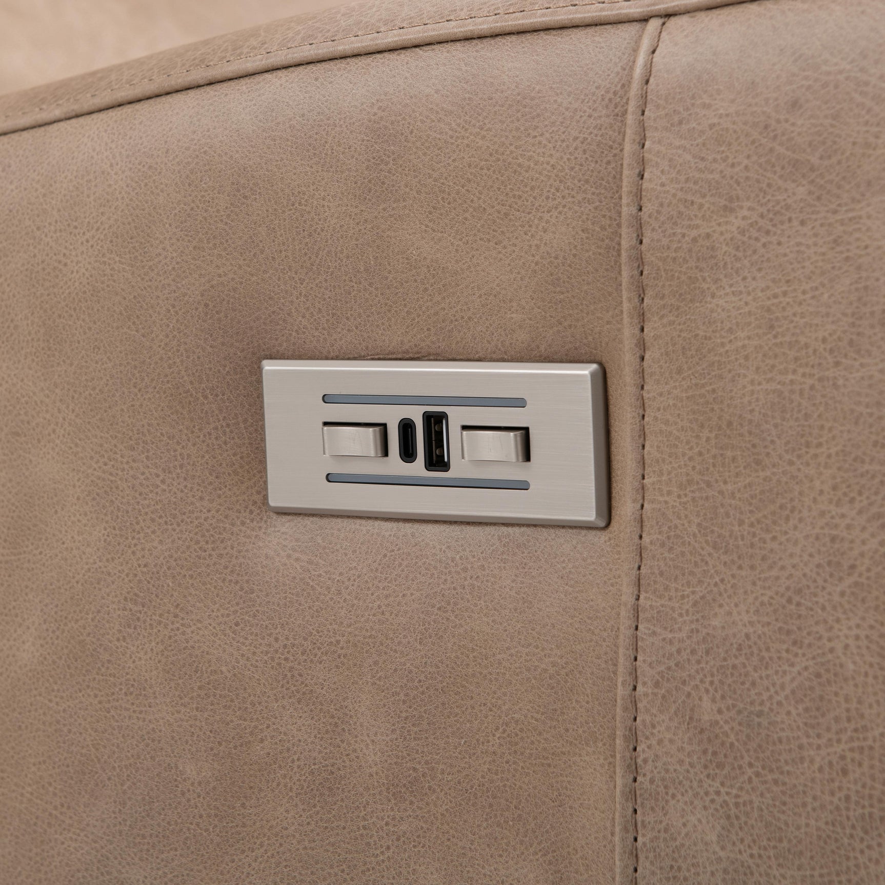 Ventura Beige/Tan Leather Power Motion Chair - Ornate Home