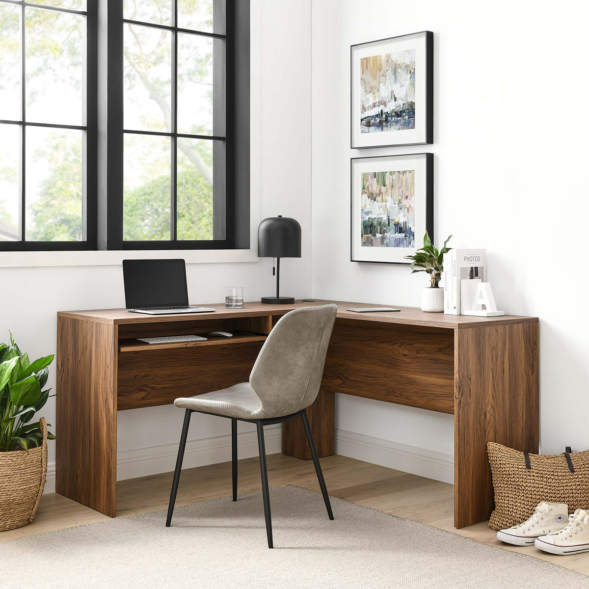 Venture Walnut L-Shaped Wood Office Desk - Ornate Home