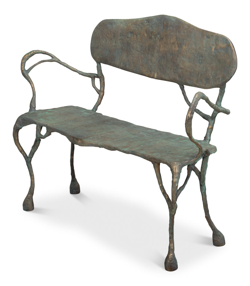 Verdigris Green Metal Bench - Ornate Home