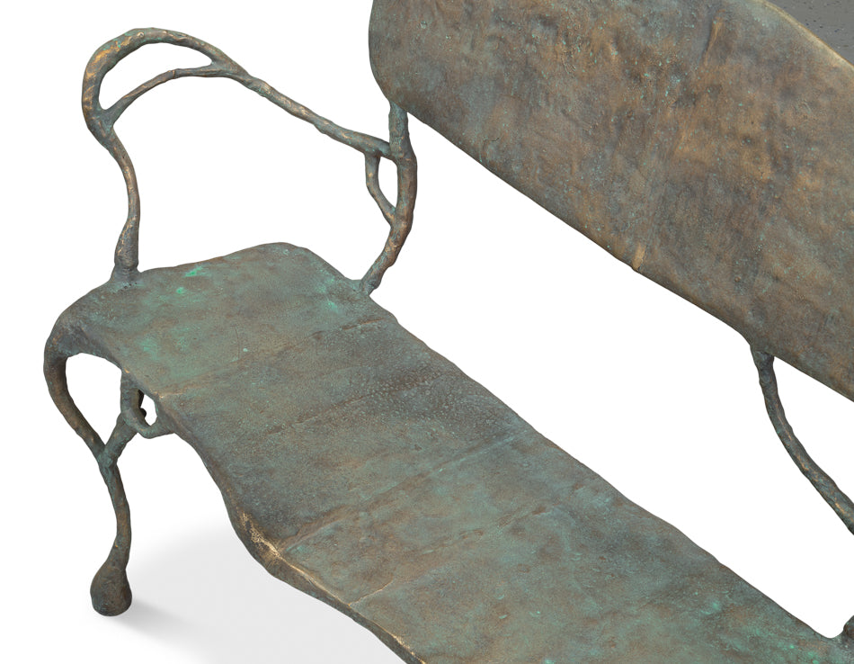 Verdigris Green Metal Bench - Ornate Home