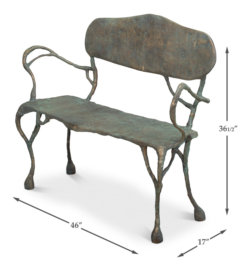 Verdigris Green Metal Bench - Ornate Home