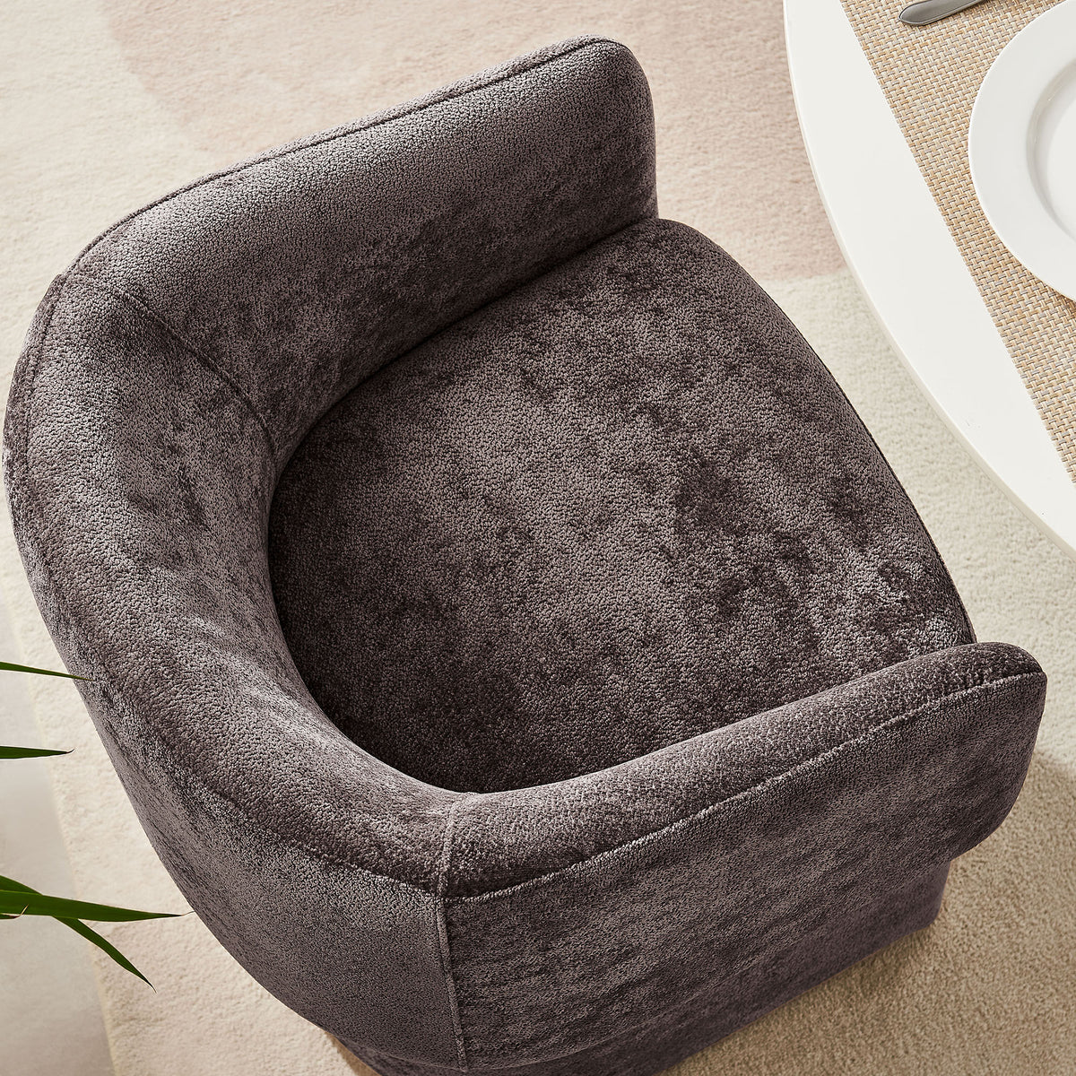 Verity Chocolate Brown Barrel Back Chenille Dining Armchair - Ornate Home