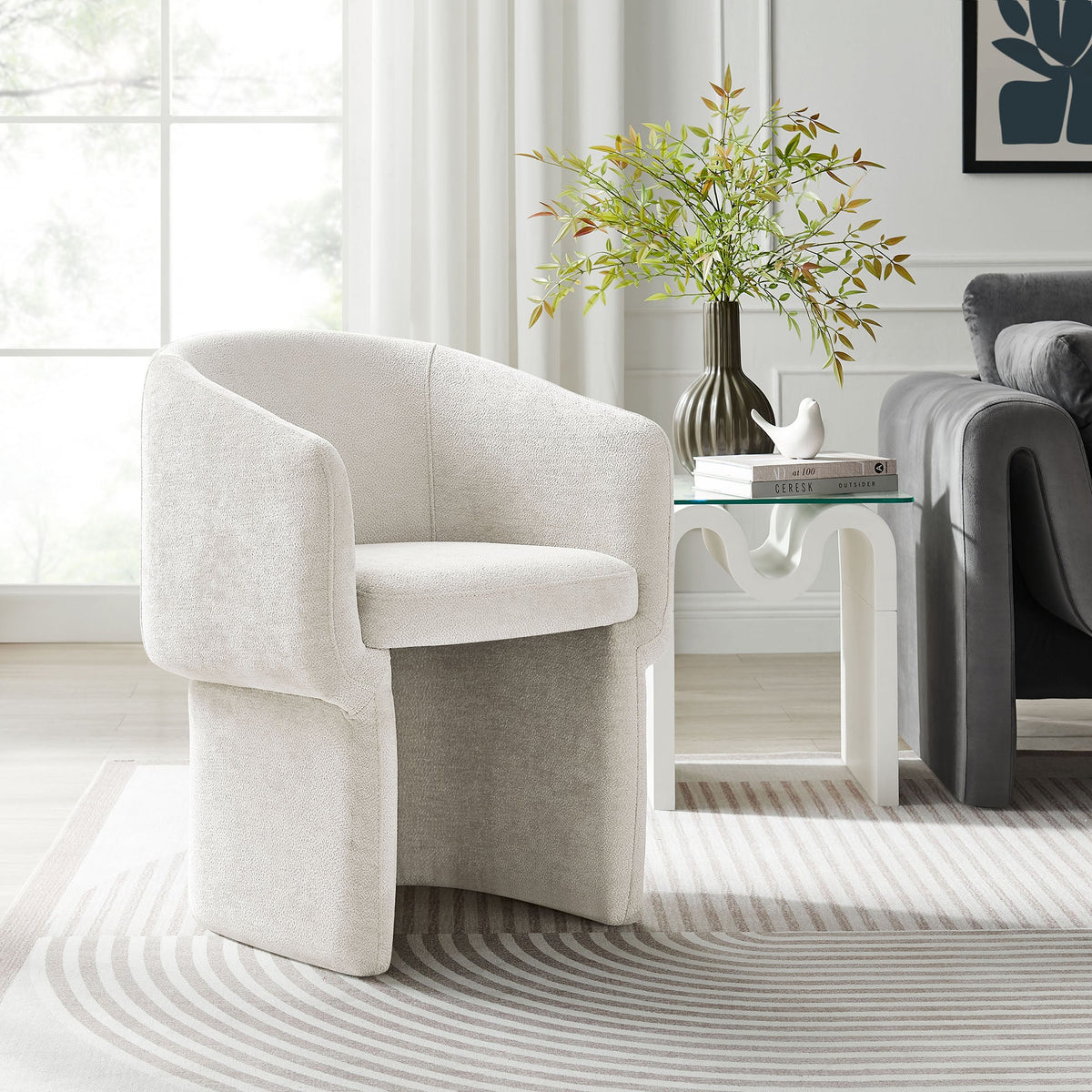 Verity Ivory Barrel Back Chenille Dining Armchair - Ornate Home