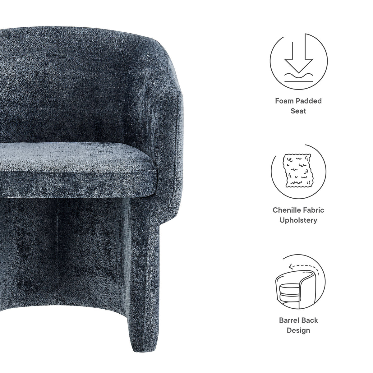 Verity Slate Blue Barrel Back Chenille Dining Armchair - Ornate Home