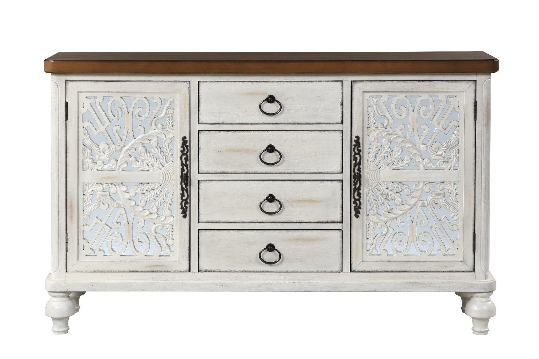 Vermont Antique White Console Cabinet - Ornate Home
