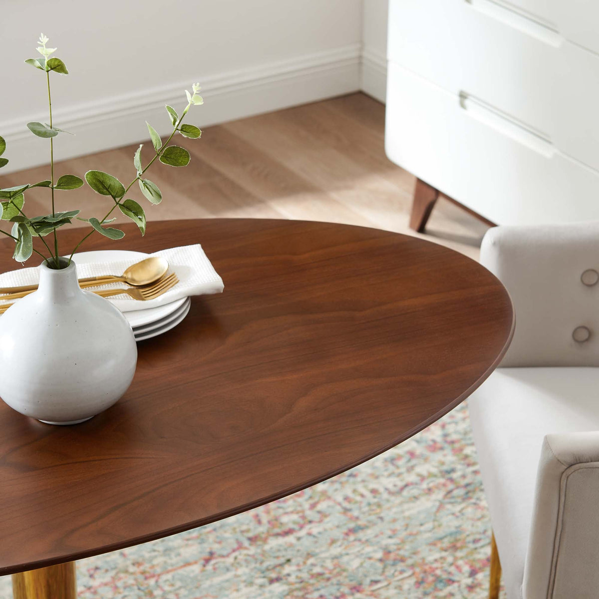 Verne Gold/Walnut 48" Oval Dining Table - Ornate Home