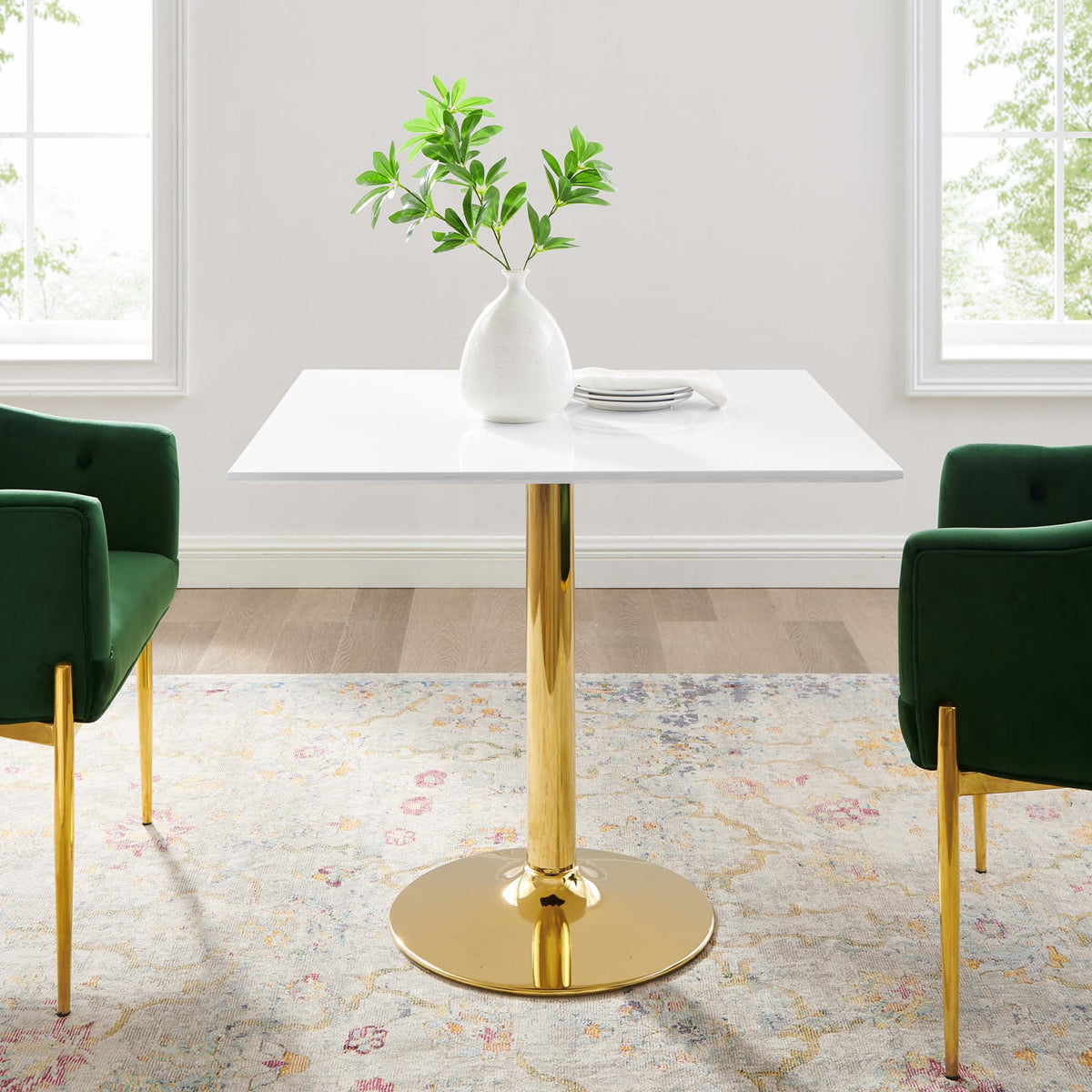 Verne Gold/White 35" Square Dining Table - Ornate Home