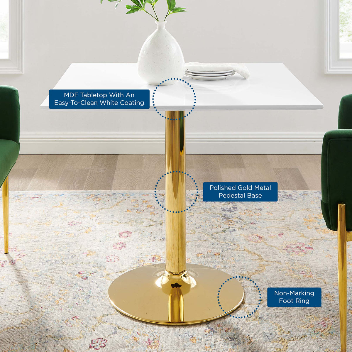 Verne Gold/White 35" Square Dining Table - Ornate Home