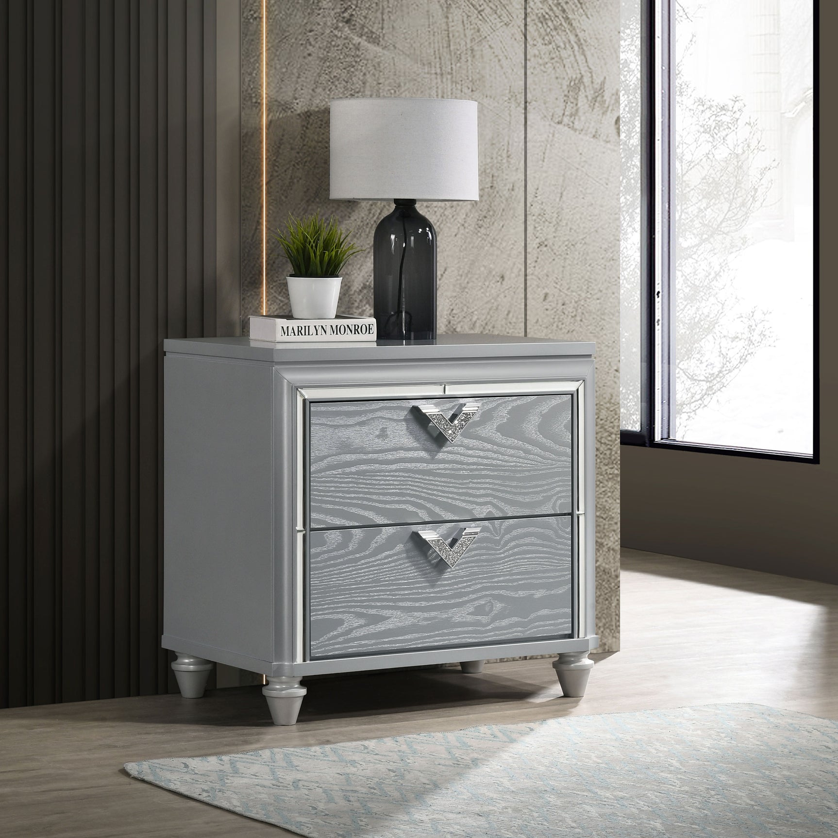 Veronica Light Silver Nightstand - Ornate Home