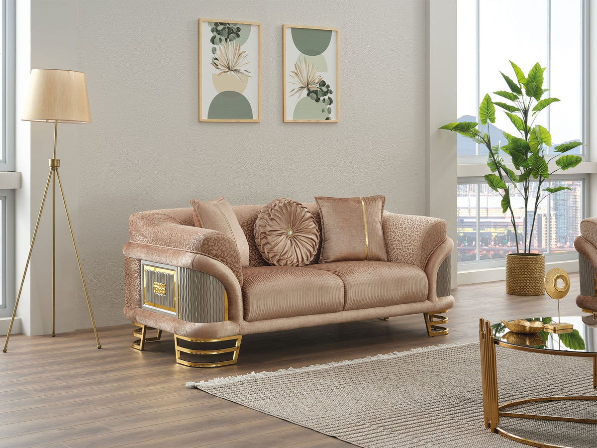 Versace Beige 3-pieces (Sofa & Loveseat & Chair) Living Room Set - Ornate Home