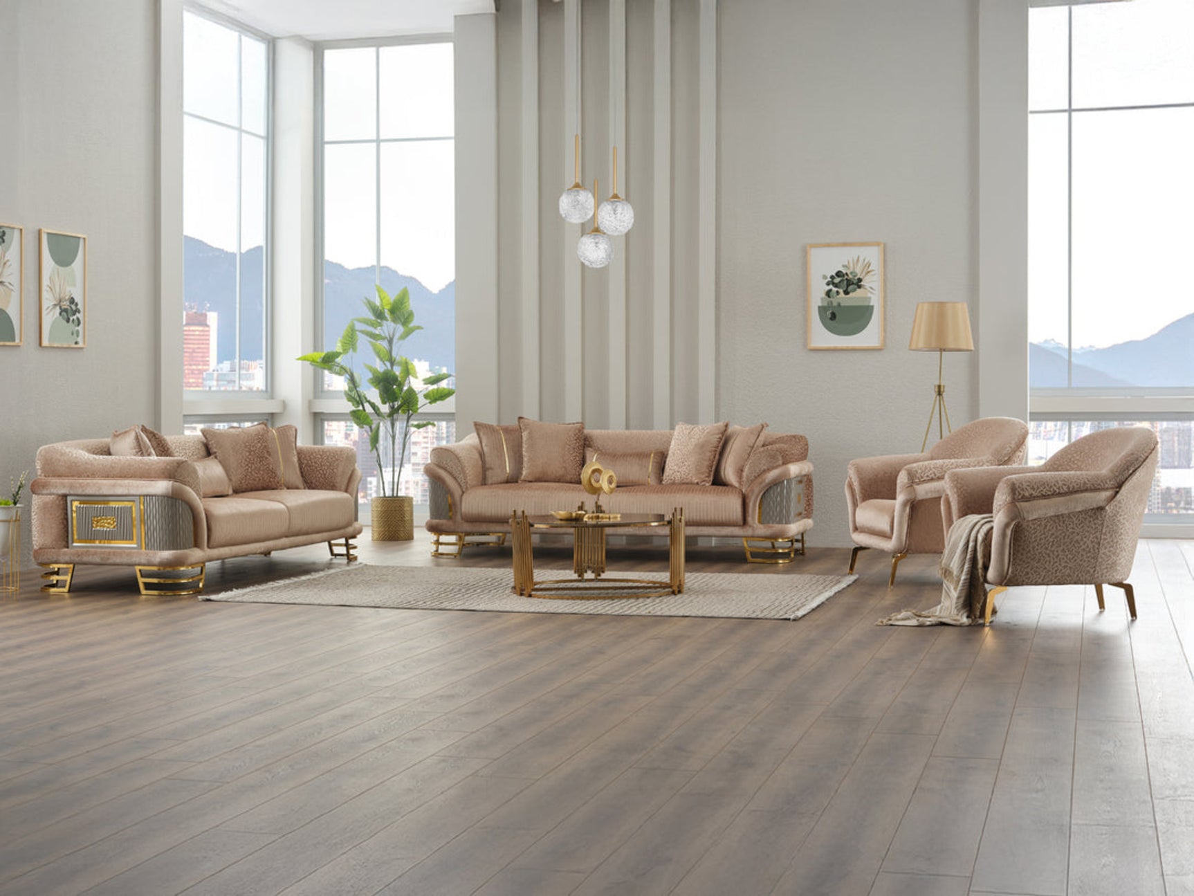 Versace Beige Living Room Set - Ornate Home