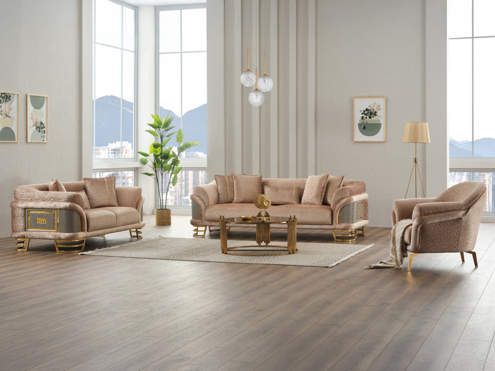 Versace Beige Living Room Set - Ornate Home