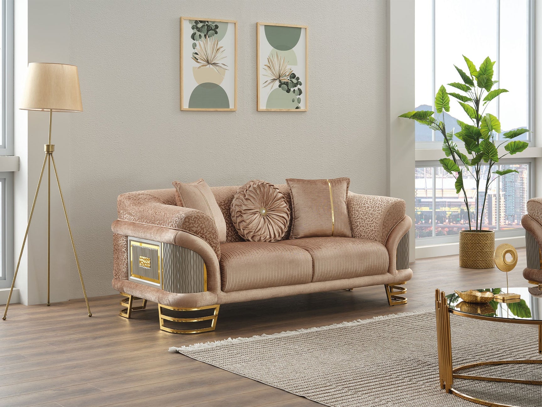 Versace Beige Living Room Set - Ornate Home