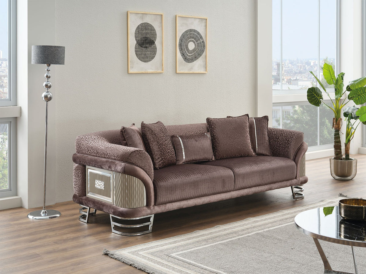 Versace Dark Grey 3-pieces (Sofa & Loveseat & Chair) Living Room Set - Ornate Home