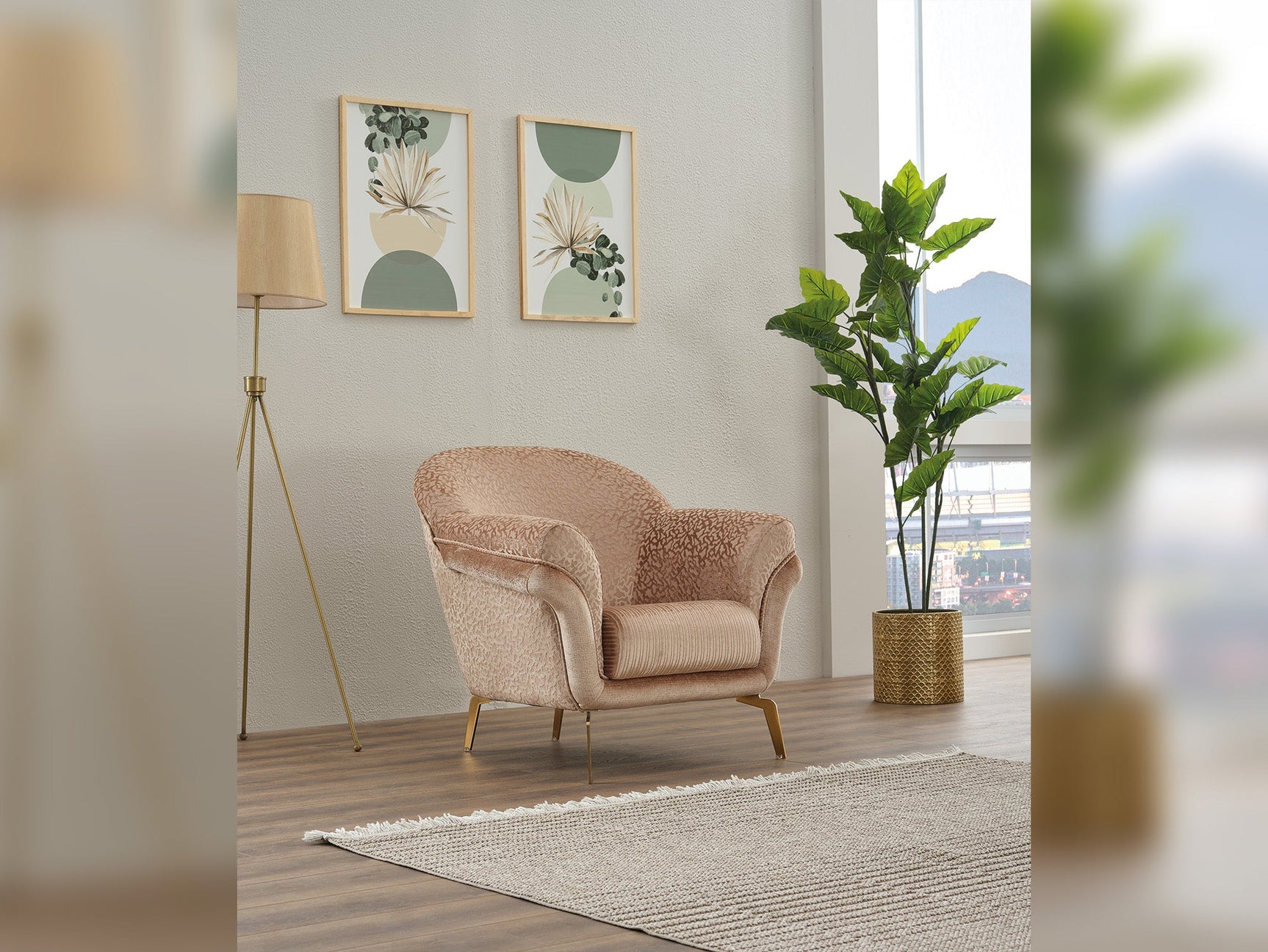 Versace Beige 3-pieces (Sofa & Loveseat & Chair) Living Room Set