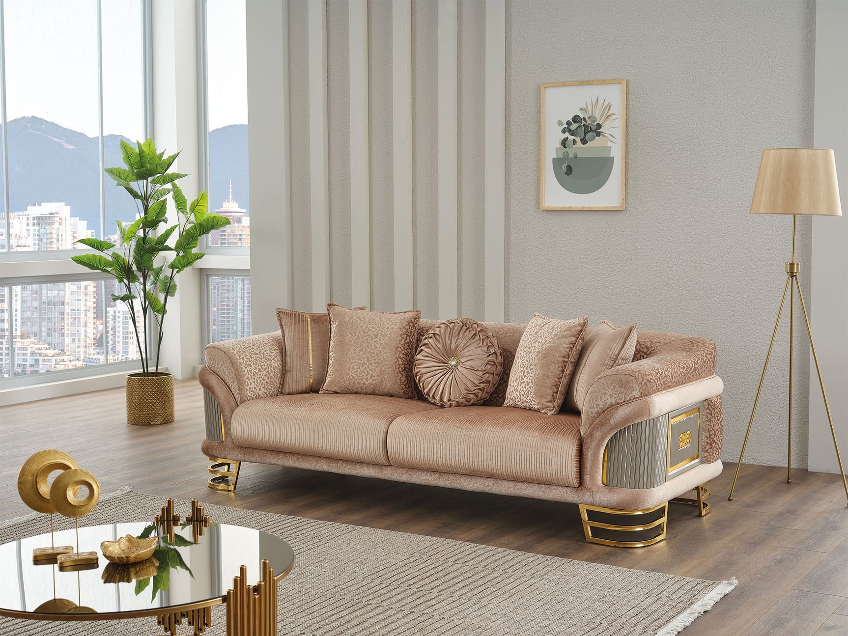 Versace Beige 3-pieces (Sofa & Loveseat & Chair) Living Room Set