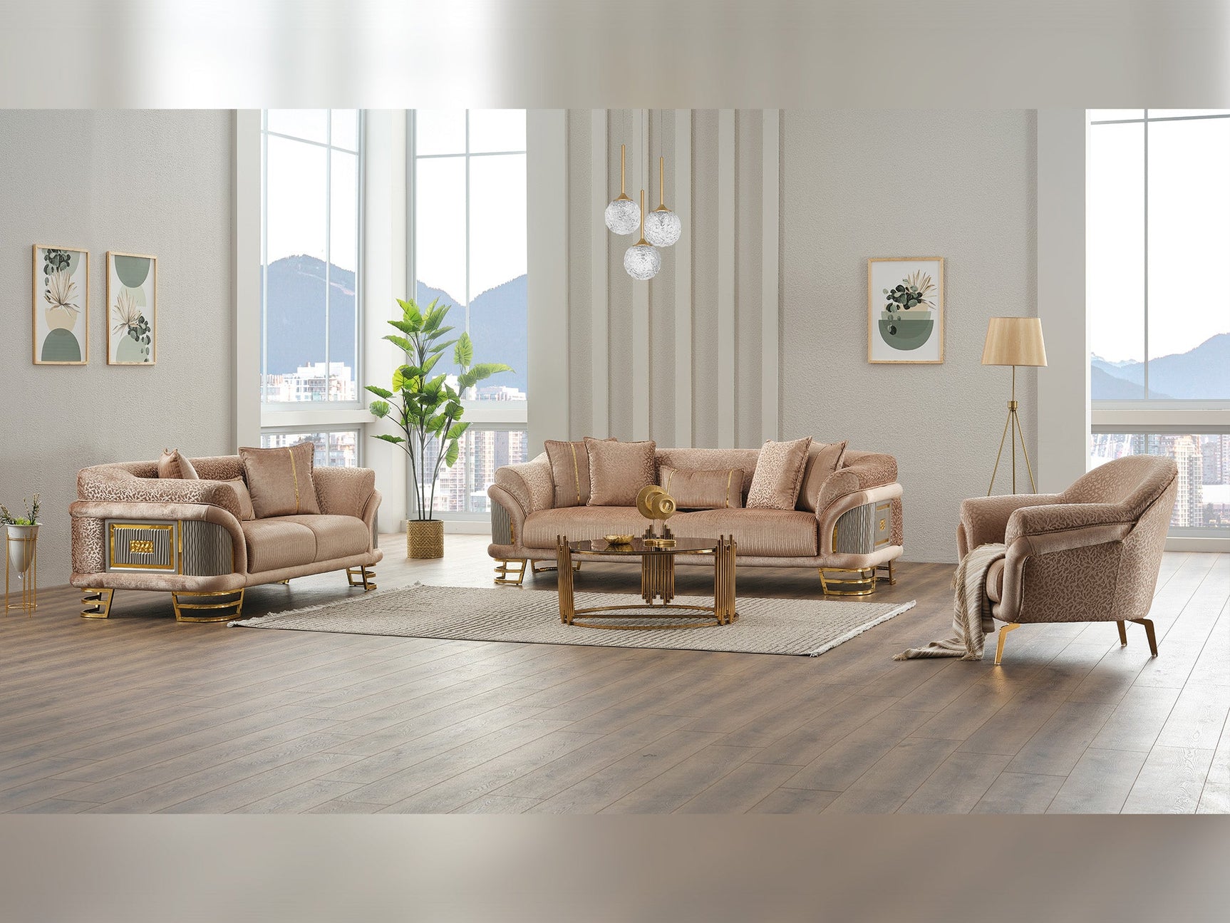 Versace Beige 3-pieces (Sofa & Loveseat & Chair) Living Room Set