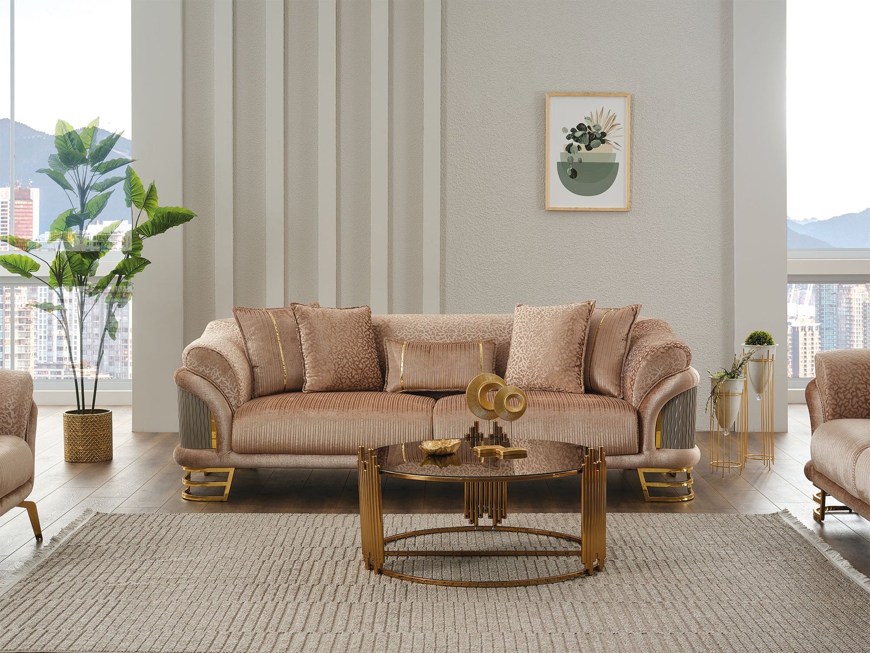 Versace Beige 3-pieces (Sofa & Loveseat & Chair) Living Room Set