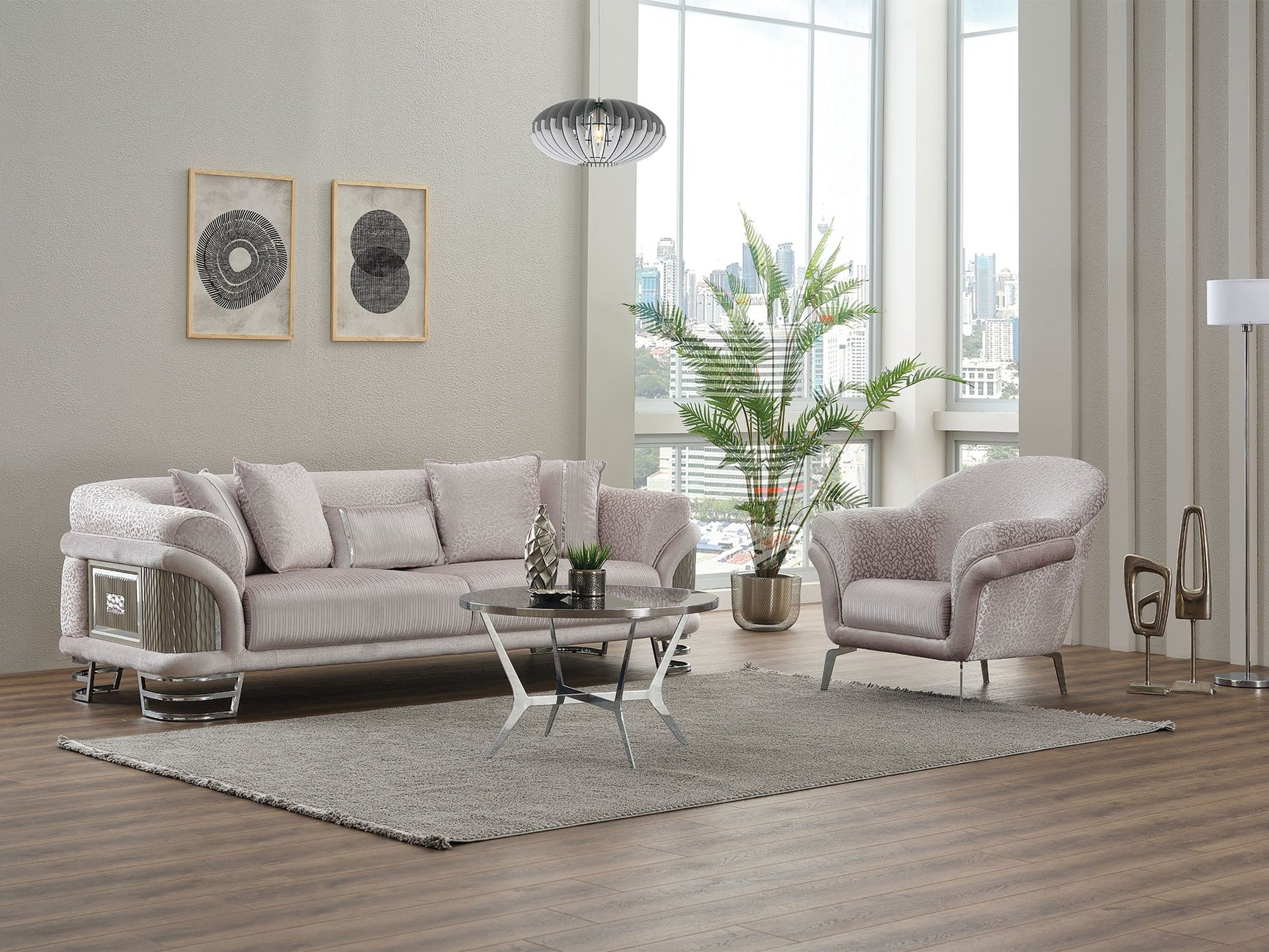 Versace Light Grey Stationary Sofa