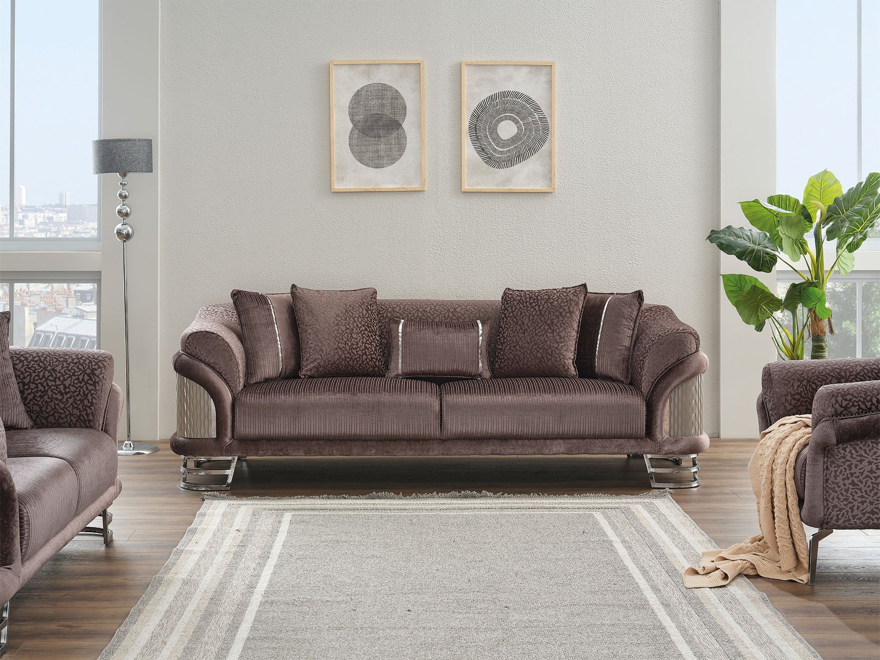 Versace Dark Grey 3-pieces (Sofa & Loveseat & Chair) Living Room Set