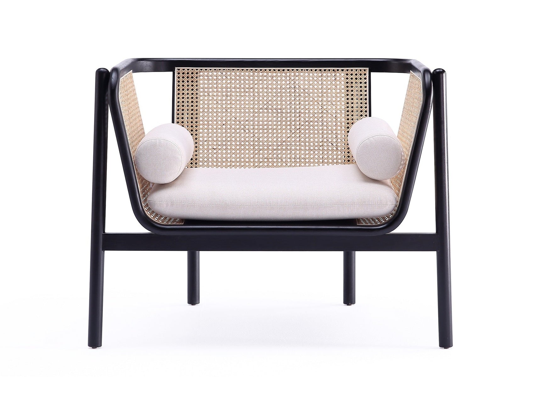 Versailles Accent Chair in Black, Natural Cane and Cream - Ornate Home