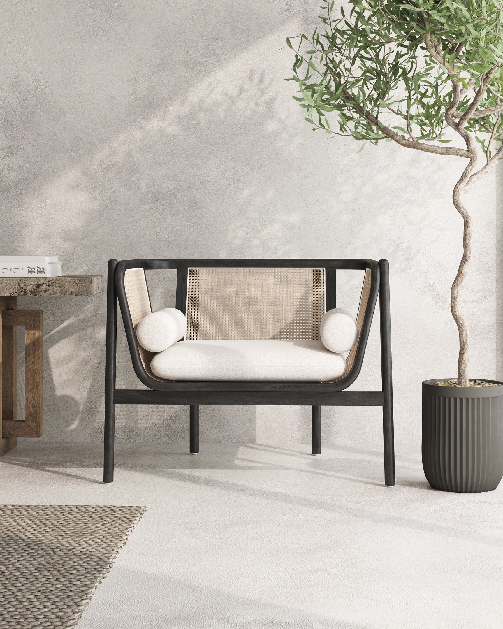 Versailles Accent Chair in Black, Natural Cane and Cream - Ornate Home