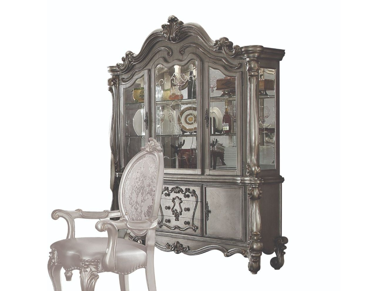 Versailles Antique Platinum Hutch & Buffet - Ornate Home