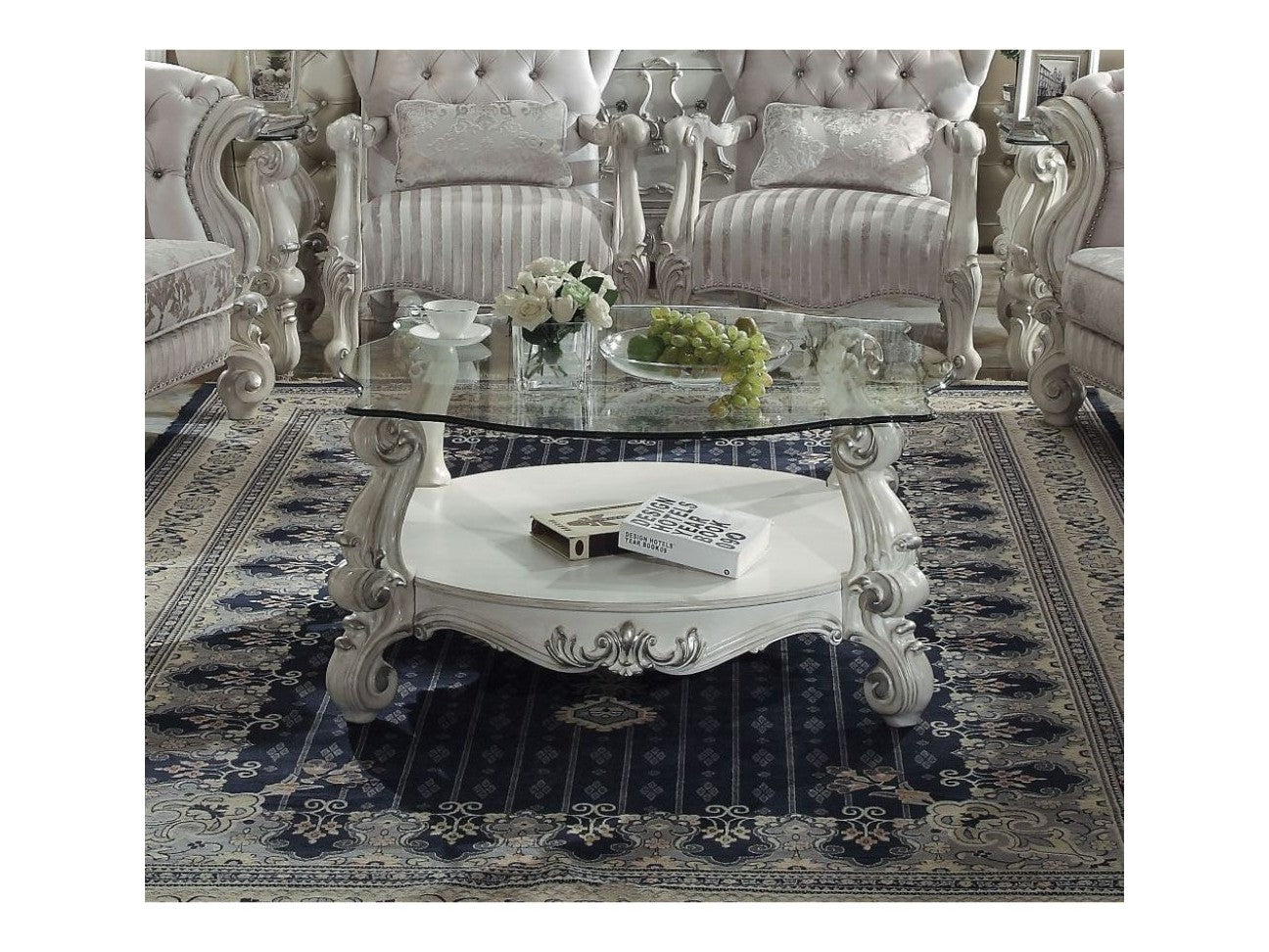 Versailles Bone White & Clear Glass Coffee Table - Ornate Home