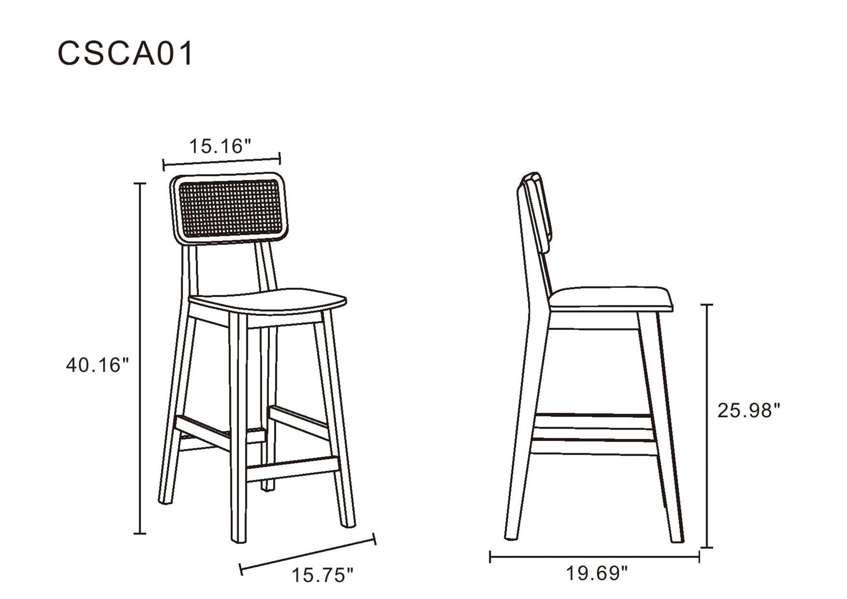 Versailles Counter Stool in Black and Natural Cane (set of 3) - Ornate Home