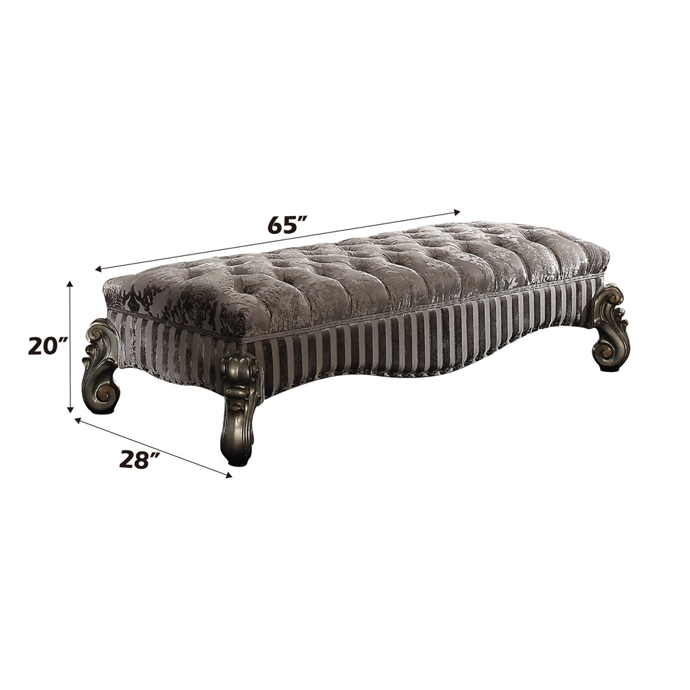 Versailles Fabric & Antique Platinum Bench - Ornate Home