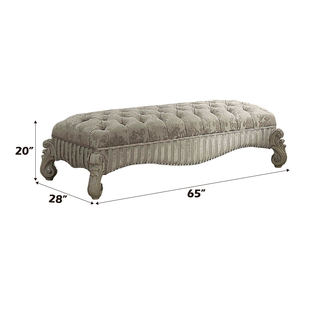 Versailles Ivory Fabric & Bone White Bench - Ornate Home