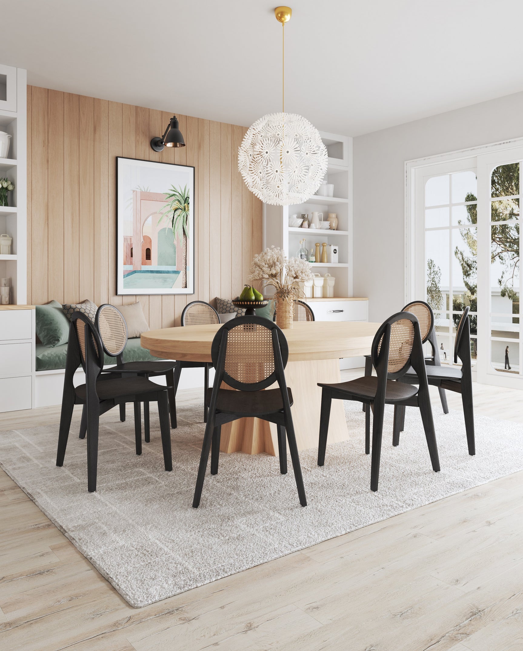 Versailles Round Dining Chair in Black and Natural Cane (set of 2) - Ornate Home