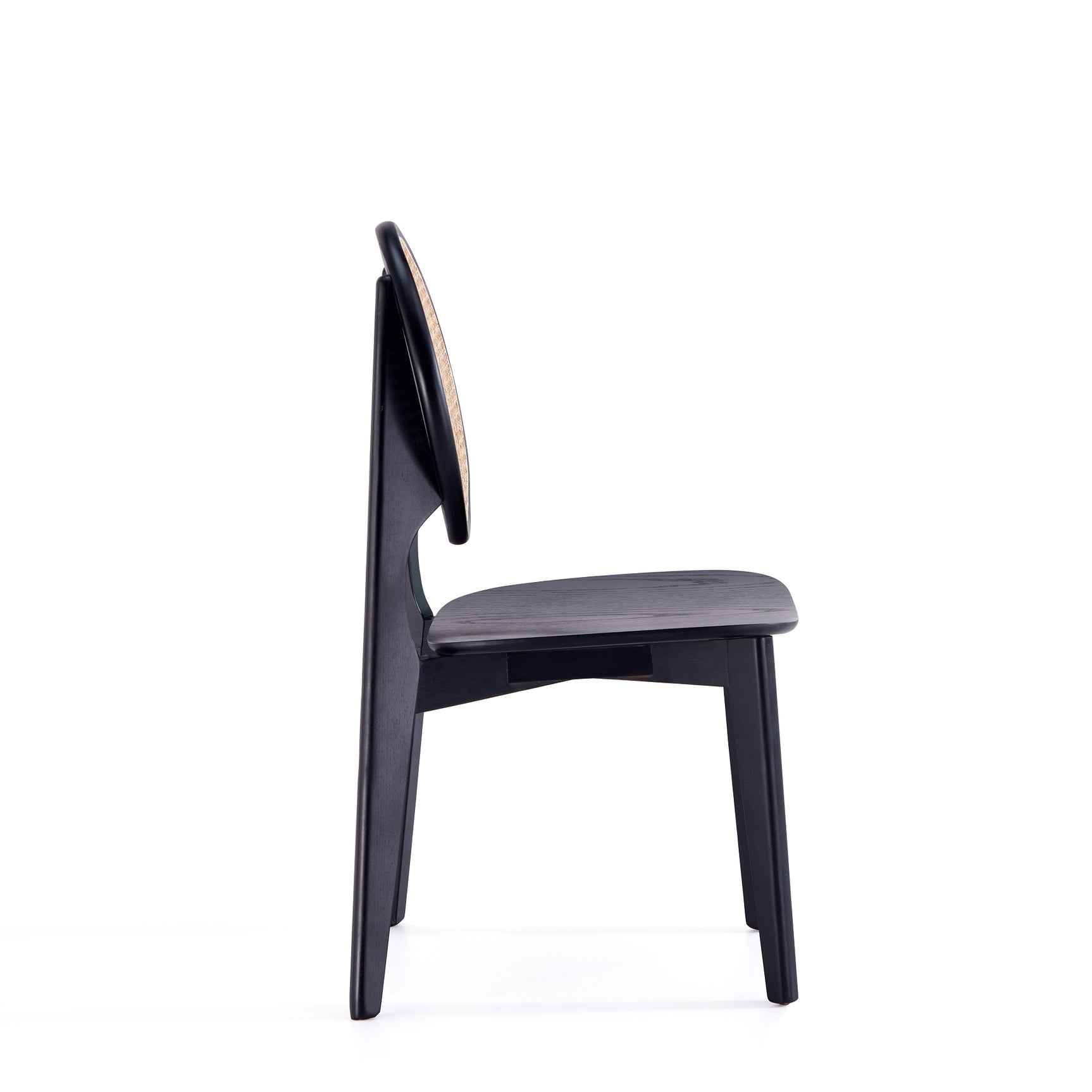 Versailles Round Dining Chair in Black and Natural Cane (set of 2) - Ornate Home