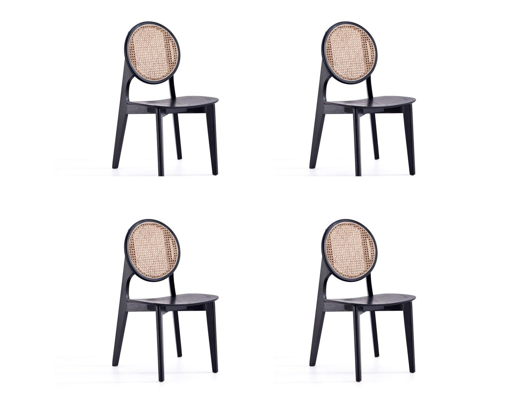 Versailles Round Dining Chair in Black and Natural Cane (set of 4) - Ornate Home