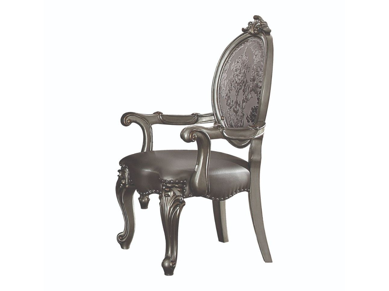 Versailles Silver PU & Antique Platinum Arm Chair (Set of 2) - Ornate Home