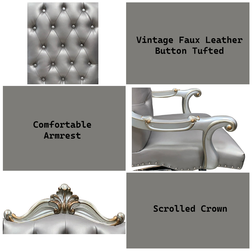 Versailles Silver PU & Antique Platinum Office Chair - Ornate Home