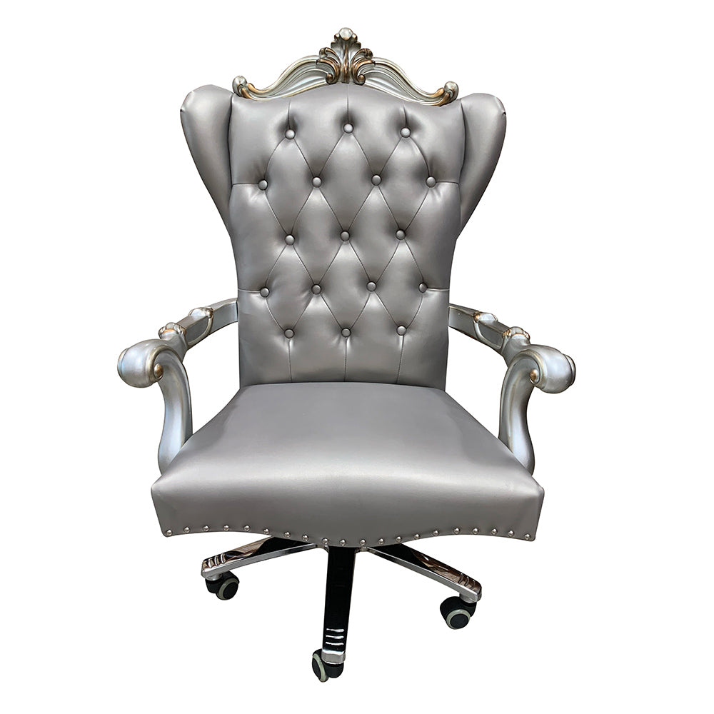 Versailles Silver PU & Antique Platinum Office Chair - Ornate Home