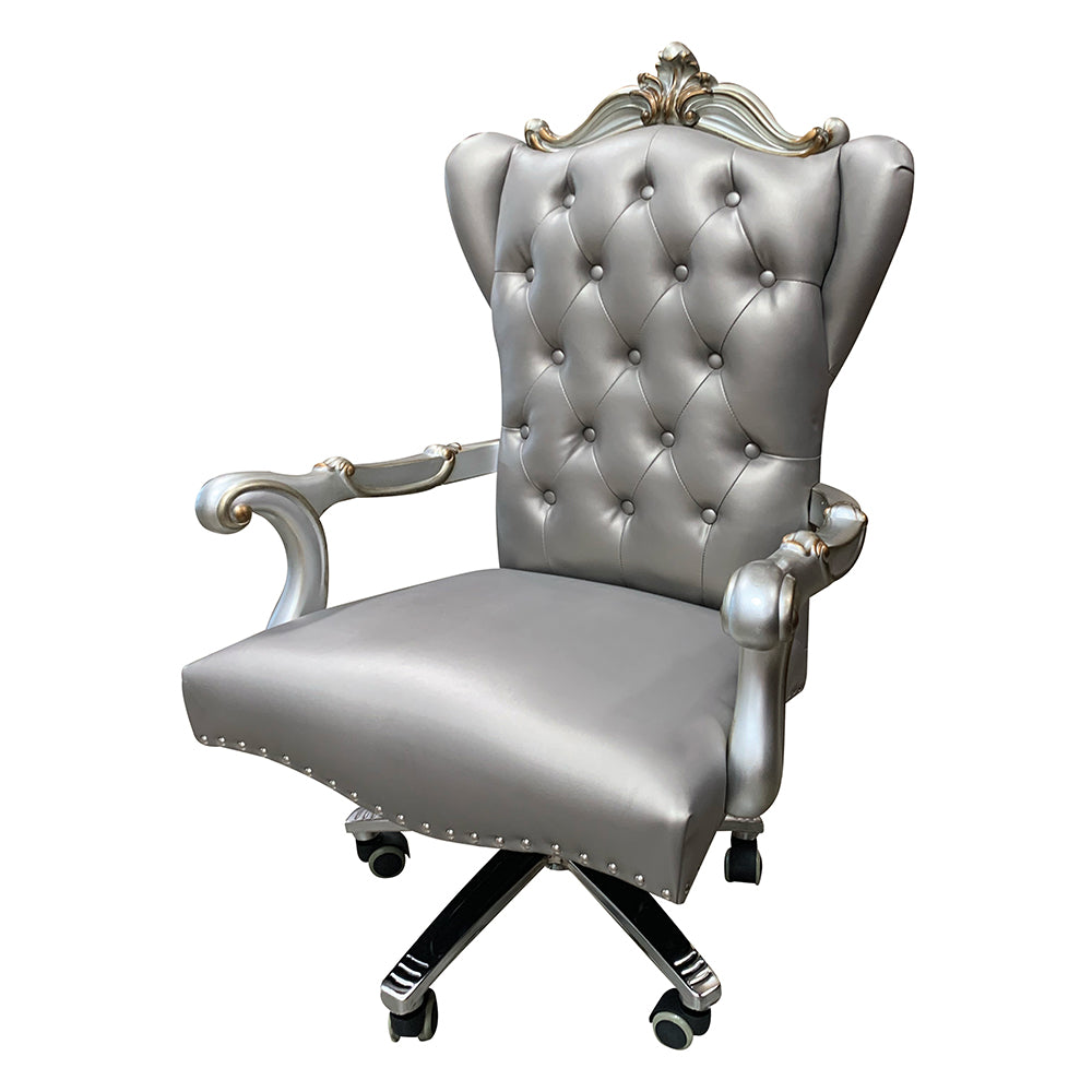 Versailles Silver PU & Antique Platinum Office Chair - Ornate Home