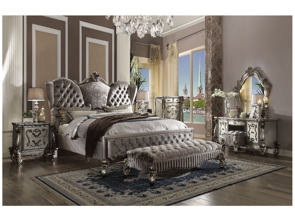 Versailles Velvet & Antique Platinum Eastern King Bed - Ornate Home