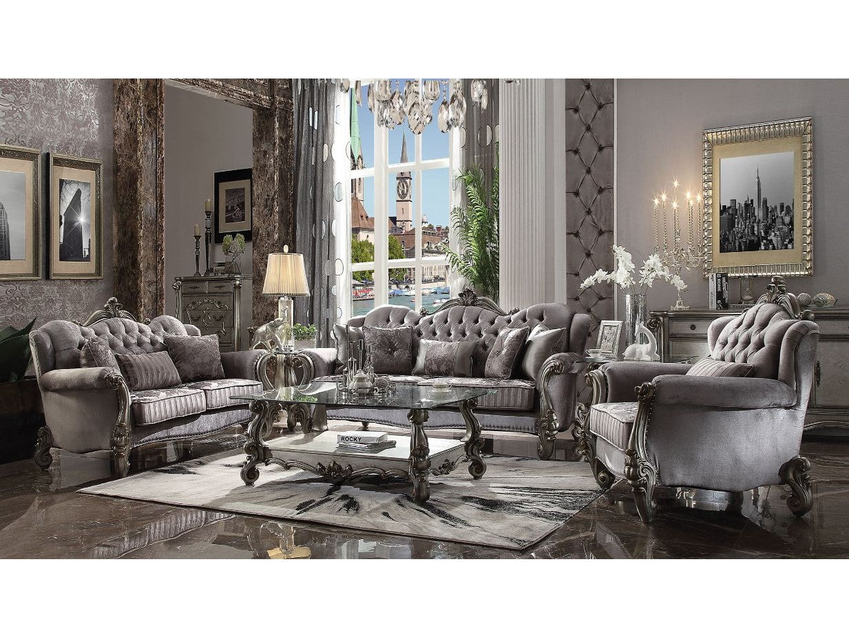 Versailles Velvet & Antique Platinum Sofa w/5 Pillows - Ornate Home