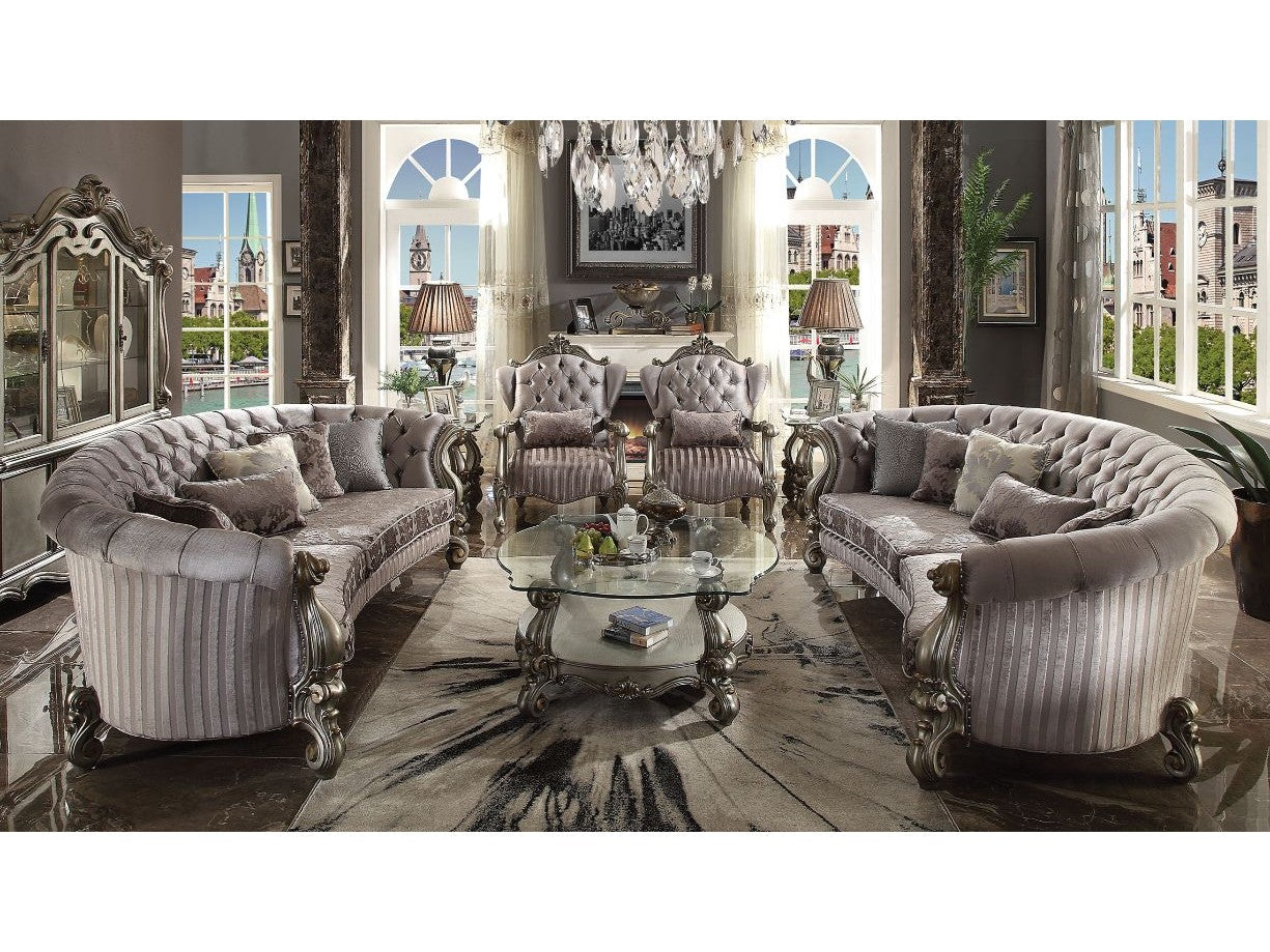 Versailles Velvet & Antique Platinum Sofa w/ 5 Pillows - Ornate Home
