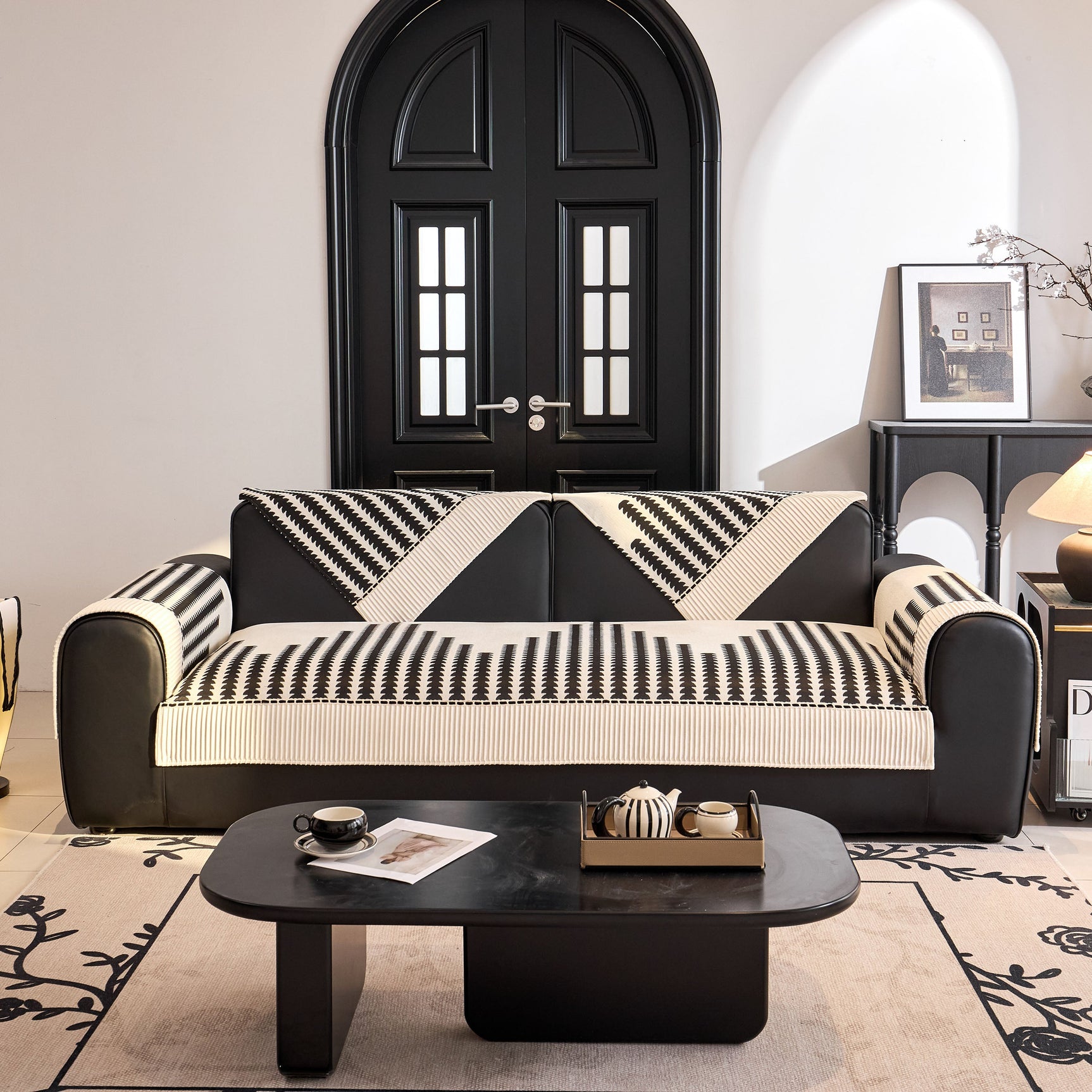 Vertical Stripes Sectional Sofa Cover Slipcover - Non-Slip, Fits L-Shape Couches - Ornate Home