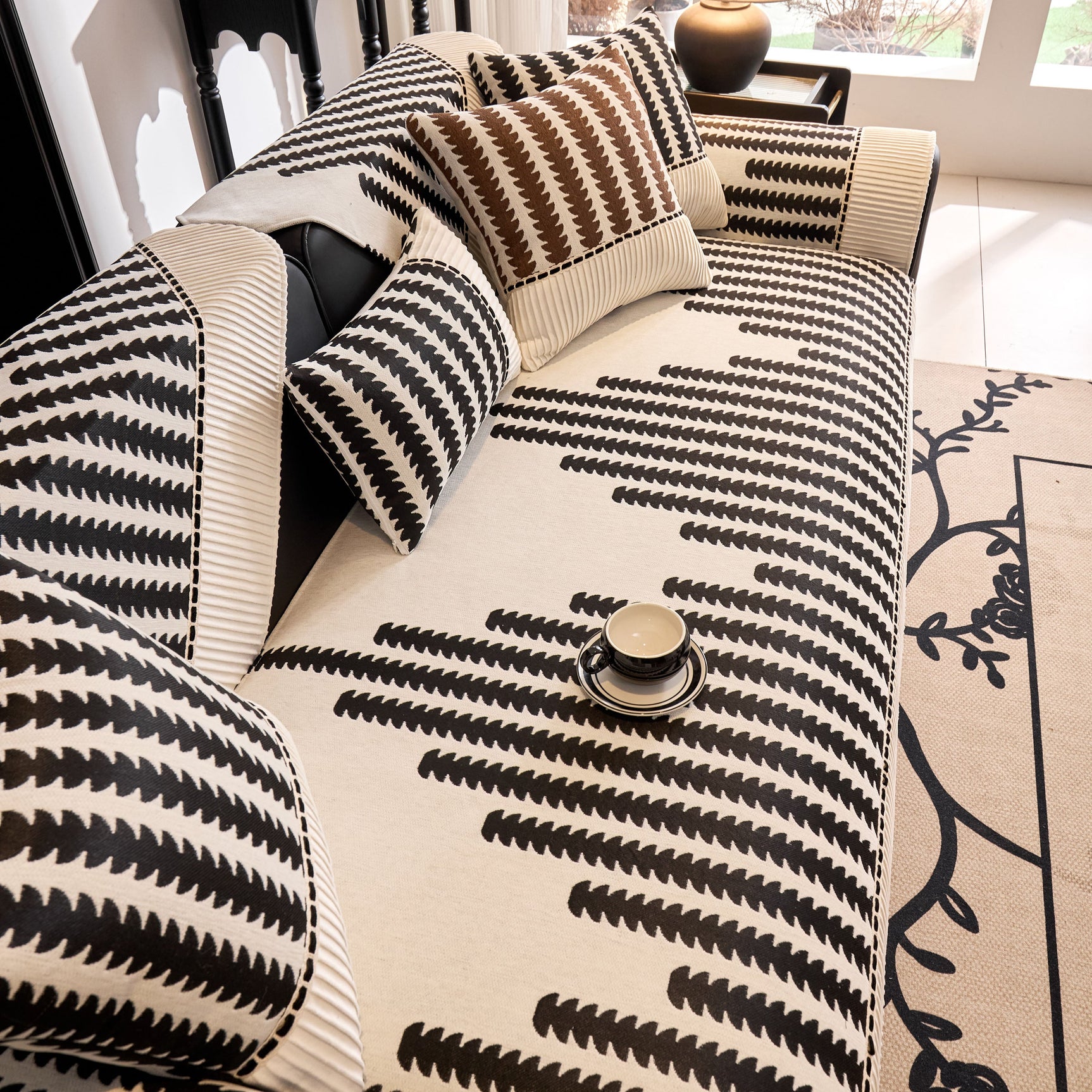 Vertical Stripes Sectional Sofa Cover Slipcover - Non-Slip, Fits L-Shape Couches - Ornate Home