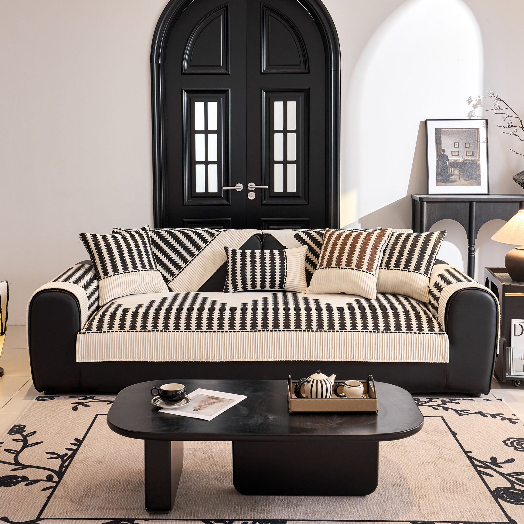 Vertical Stripes Sectional Sofa Cover Slipcover - Non-Slip, Fits L-Shape Couches - Ornate Home