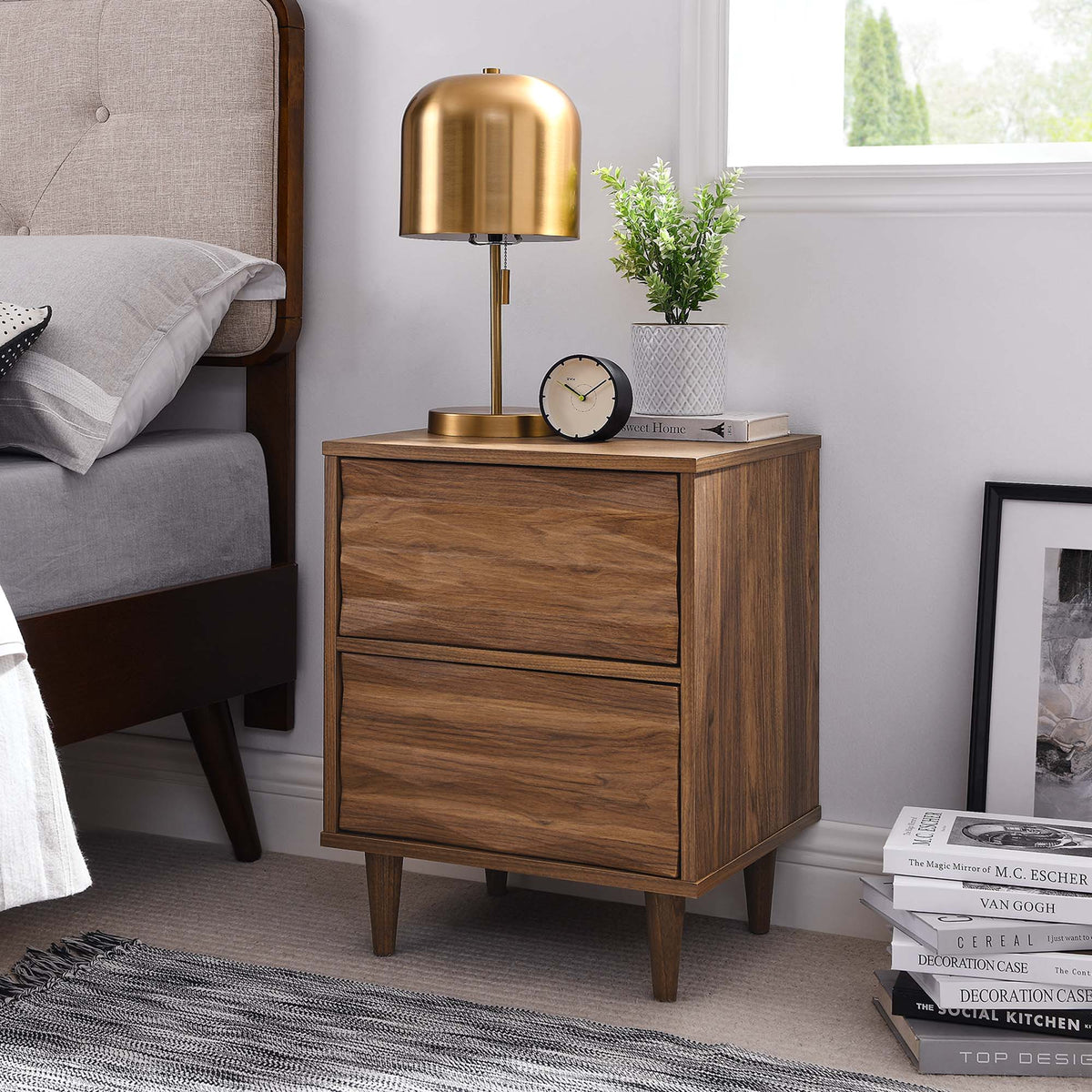 Vespera Walnut 2-Drawer Nightstand - Ornate Home